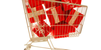 Nicely wrapped gifts in a shopping cart