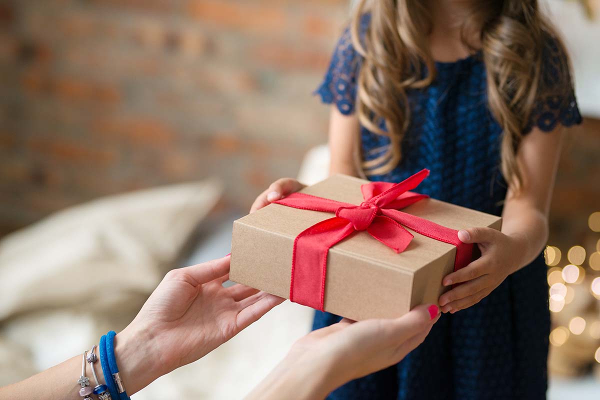 young girl with present