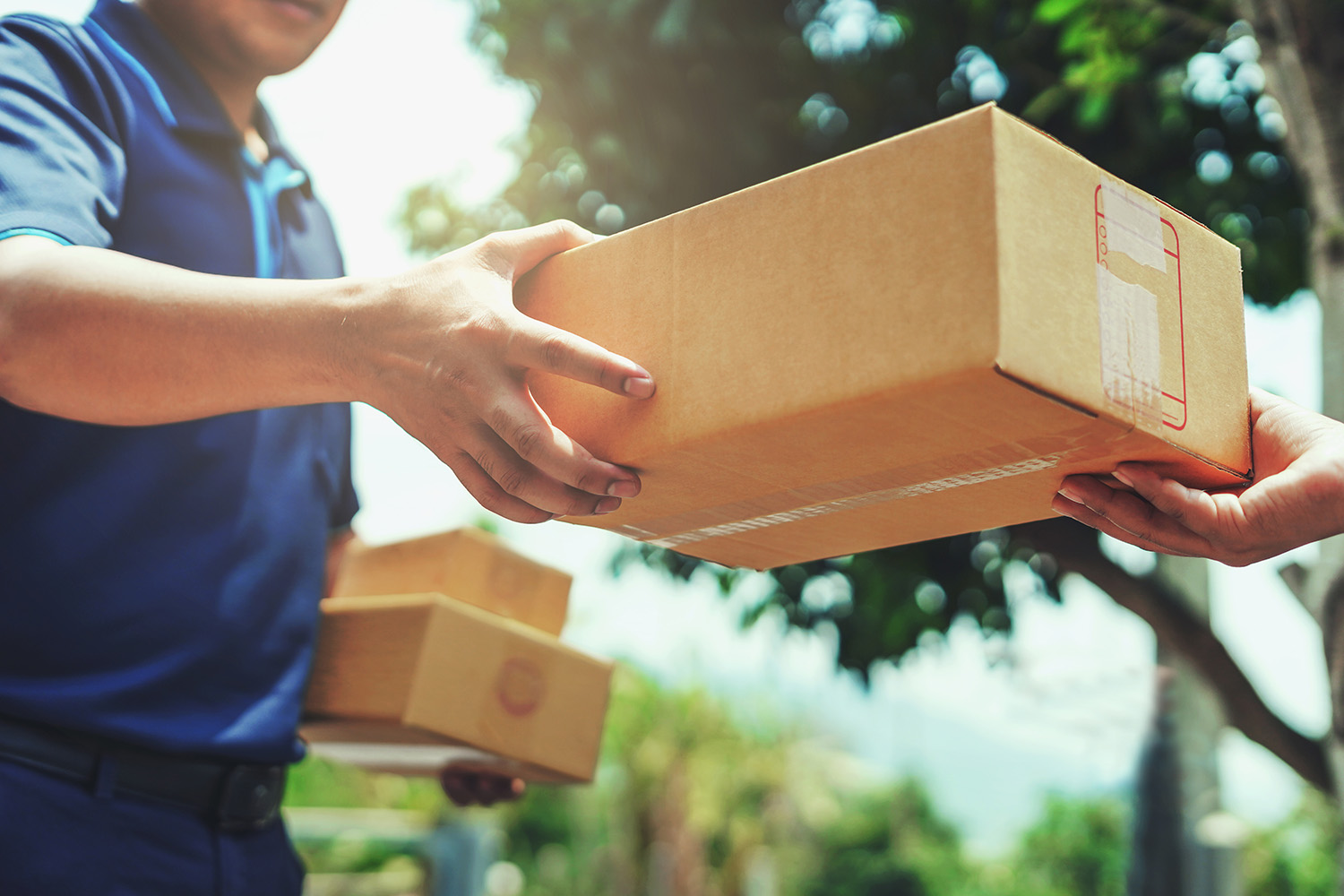 delivery man handing parcel to customer