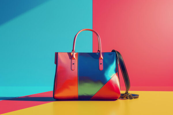 Purse on a multicolored background.