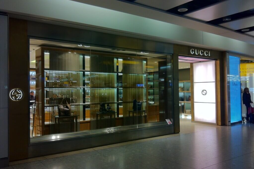 Gucci and Dior stores in London airport