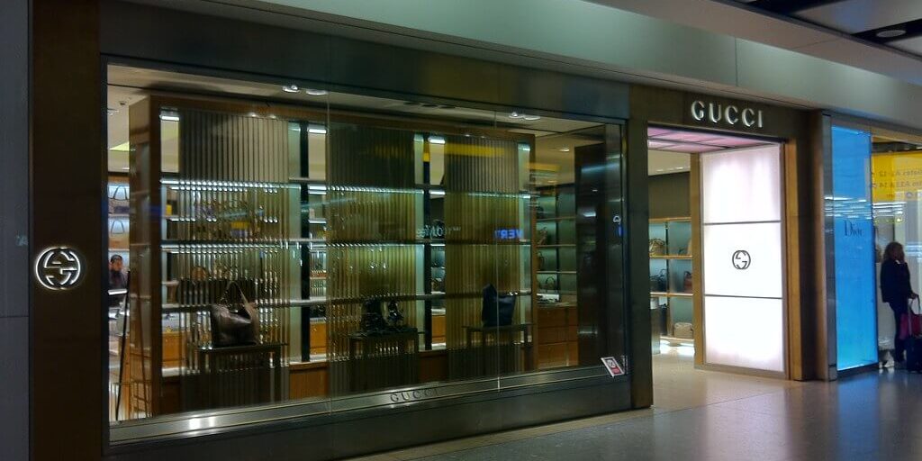 Gucci and Dior stores in London airport