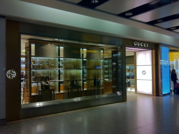 Gucci and Dior stores in London airport