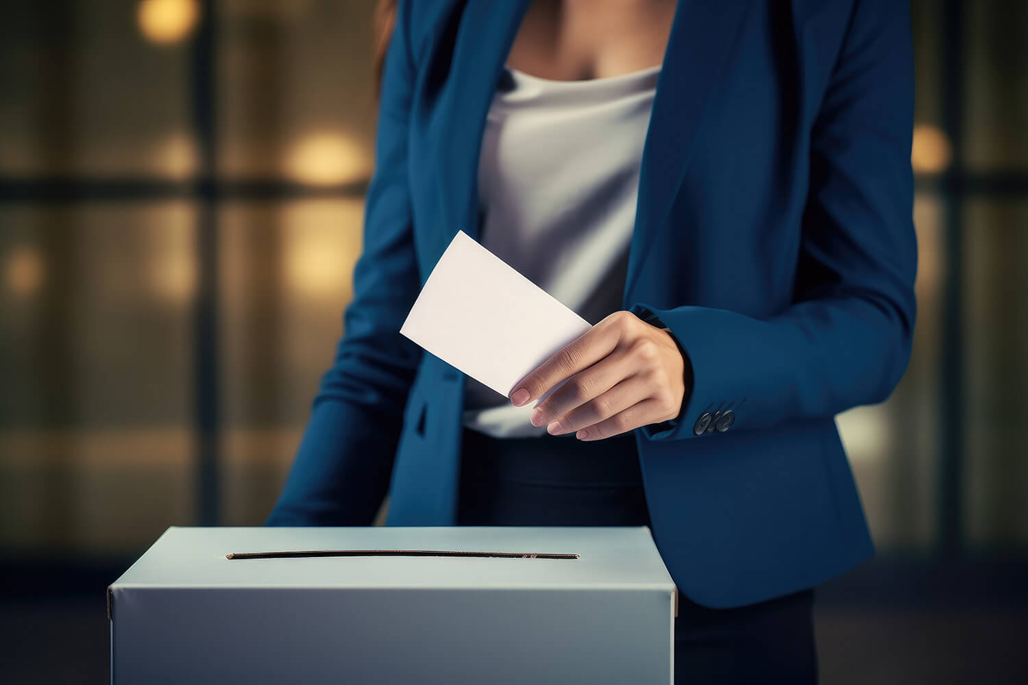 Woman in luxury suit casting her vote in the presidential election